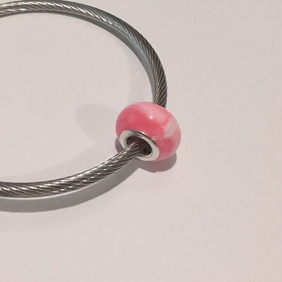 Silver Blended Pink and White Charm for Pandora Style - Picture 5 of 5